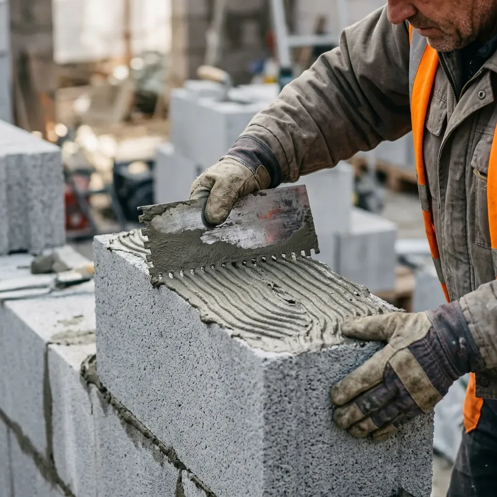 Mortar consumption for AAC block walls laying comparison